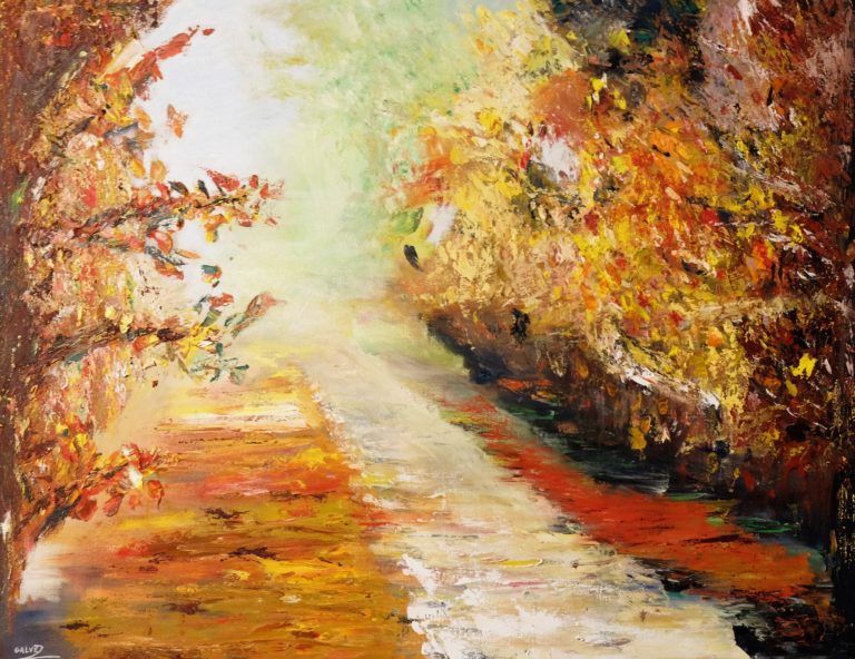 grand tableau acrylique d'un chemin dans la nature